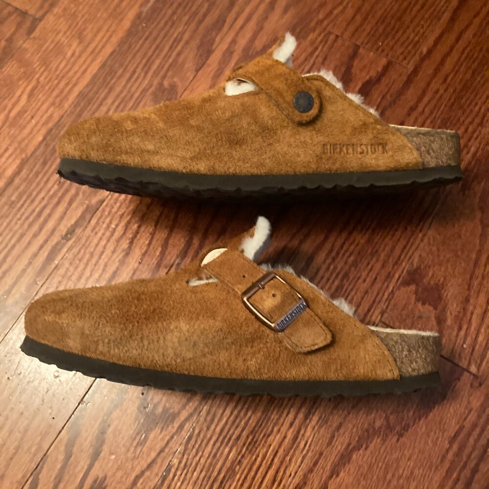 Birkenstock Boston Shearling Suede Clogs- Mink, 39 / 8.5